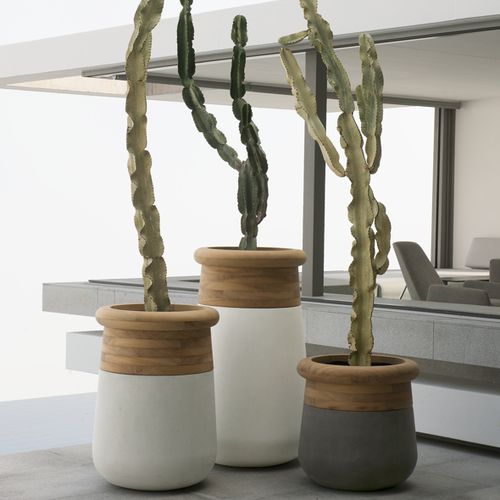 Fioriera in calcestruzzo - SOMA - Indigenus - in legno / rotonda / contemporanea