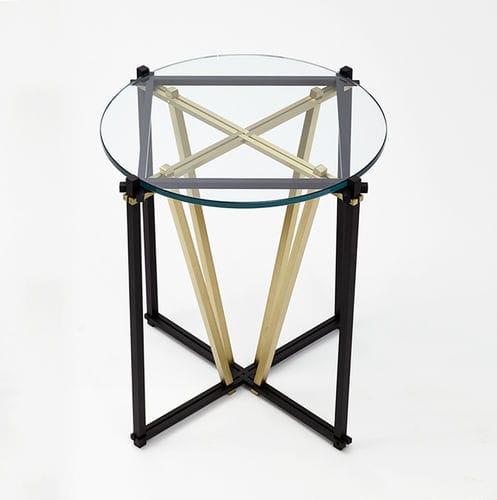 Tavolo d'appoggio contemporaneo - TENSEGRITY - Gabriel Scott - in vetro temprato / in acciaio / rotondo