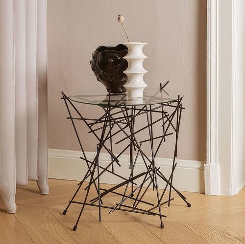 Tavolo d'appoggio design originale - BLOW UP - ALESSI S.P.A. - in vetro / in acciaio / con supporto in metallo