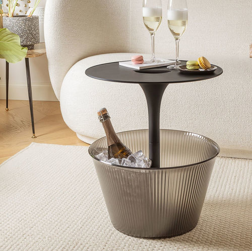 Tavolo d'appoggio contemporaneo - Pick-Up - ALESSI S.P.A. - in cromo / con supporto in metallo cromato / rotondo