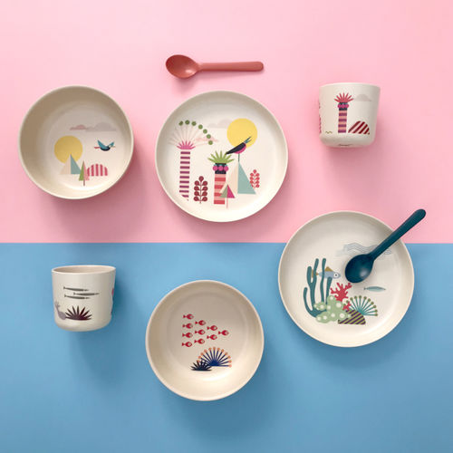 Servizio da tavola in melamina alimentare - ILLUSTRATED KID - Ekobo - in fibra di bambù / per uso residenziale