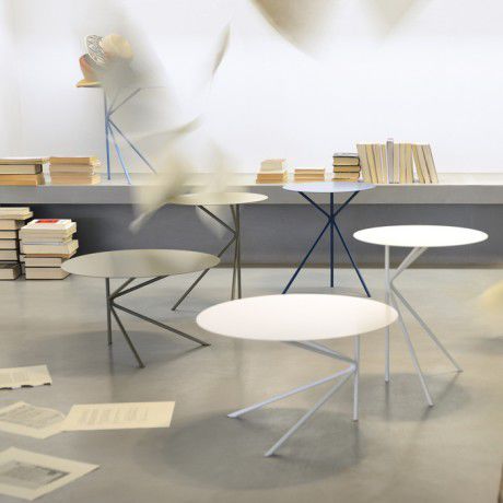 Tavolino basso contemporaneo - Twin - MEME DESIGN - in metallo / con supporto in metallo / rotondo