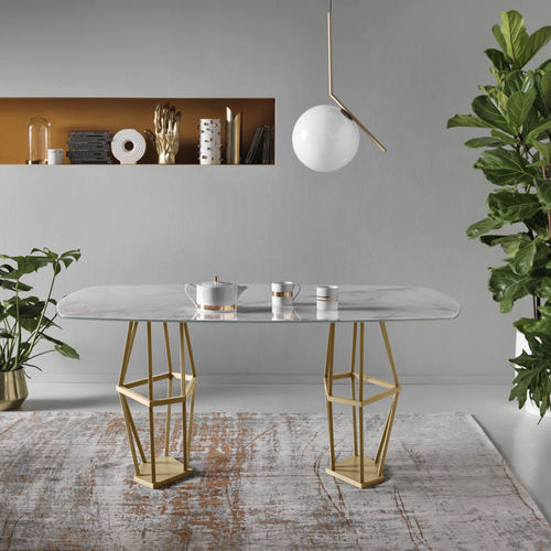 Tavolo contemporaneo - Tolomeo - MEME DESIGN - in marmo / con supporto in acciaio / rettangolare