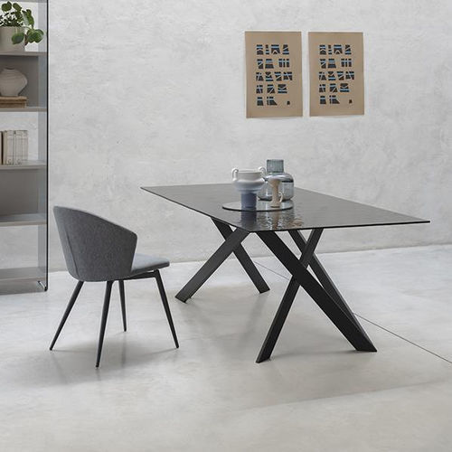 Tavolo contemporaneo - VERTIGO - pezzani home collection - in vetro / in marmo / con supporto in acciaio