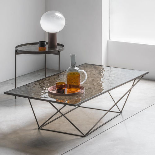 Tavolino basso contemporaneo - EVOQUE - pezzani home collection - in vetro / in marmo / con supporto in lamiera di acciaio