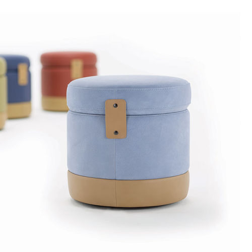 Pouf contemporaneo - TONDER - egoitaliano - in pelle / tondo / con contenitore