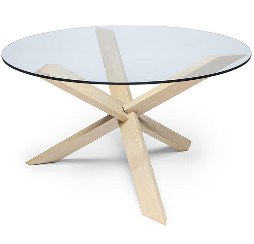 Tavolo contemporaneo - DING - EsseDesign - in vetro / con supporto in legno / rotondo