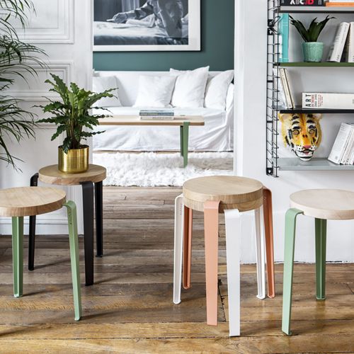 Sgabello contemporaneo - LOU  - TIPTOE - in rovere / con supporto in acciaio verniciato a polvere / impilabile