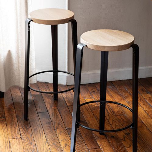 Sgabello da bar contemporaneo - BIG LOU - TIPTOE - in rovere / in faggio / con supporto in acciaio verniciato a polvere