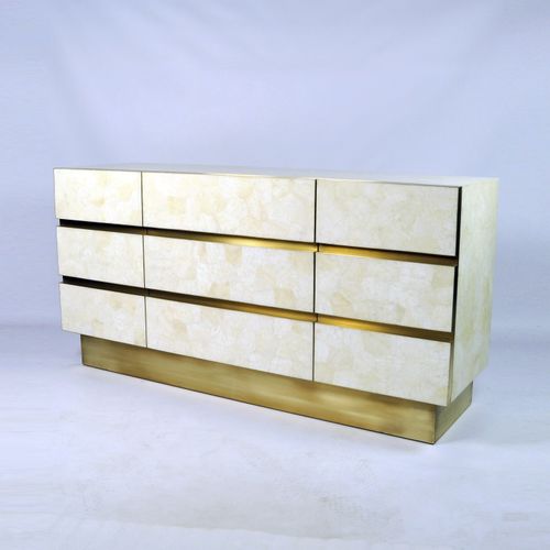 Credenza contemporanea - CB PERSEUS - GINGER BROWN - in ottone spazzolato / in cristallo / bianca