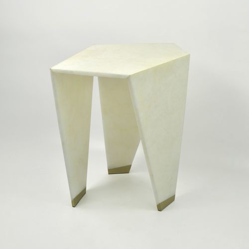 Tavolo d'appoggio contemporaneo - TB HEXA CRS/BR - GINGER BROWN - in cristallo / con supporto in ottone / con supporto in cristallo