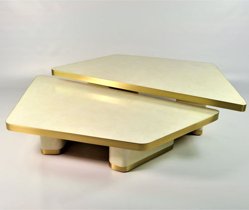 Tavolino basso contemporaneo - TB COF VELA - GINGER BROWN - in cristallo / in ottone spazzolato / in carta pergamena