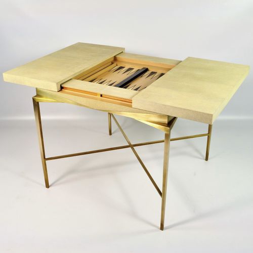 Tavolo da backgammon contemporaneo - TB HYDRA - GINGER BROWN - per uso residenziale / in ottone spazzolato / in galuchat