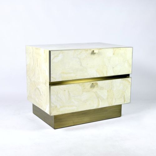 Comodino contemporaneo - BS KRYOS - GINGER BROWN - in cristallo / con supporto in ottone spazzolato / rettangolare