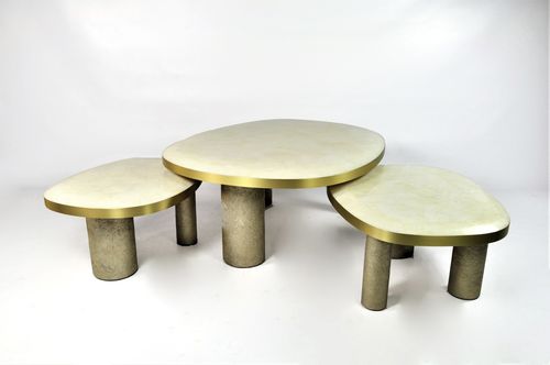 Tavolino basso contemporaneo - TB COF OVOID - GINGER BROWN - in cristallo / in ottone spazzolato / con base in fibra di vetro