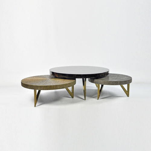 Tavolino basso contemporaneo - TB COF REEF 3 - GINGER BROWN - in fibra naturale / in galuchat / in conchiglie