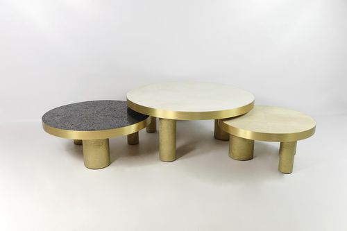 Tavolino basso contemporaneo - TB COF TUBULAR - GINGER BROWN - in ottone spazzolato / in pietra naturale / in quarzo