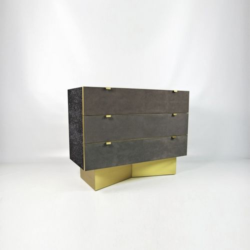 Cassettone contemporaneo - CH APODIS LAV/ST - GINGER BROWN - in ottone spazzolato / in pietra / in galuchat