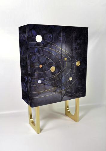 Mobile bar per uso contract - PLANET - GINGER BROWN - contemporaneo / in ottone spazzolato / in madreperla