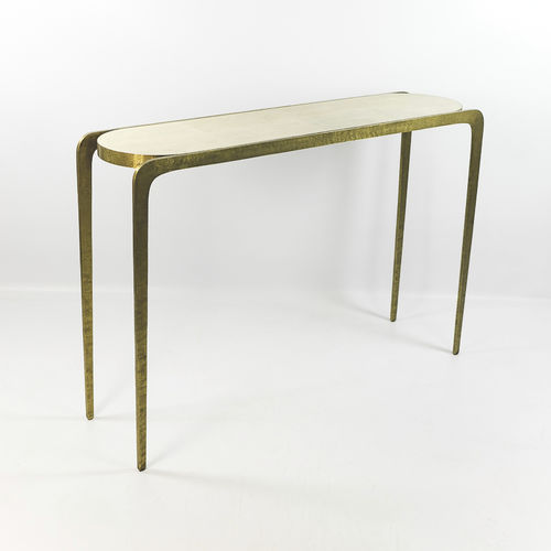 Consolle contemporanea - CS VISIO - GINGER BROWN - in galuchat / con supporto in ottone / ovale