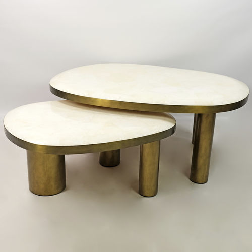 Tavolino basso design organico - TB COF OVOID (set de 2) - GINGER BROWN - in ottone / in pietra naturale / in quarzo
