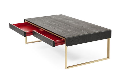 Tavolino basso contemporaneo - RUBAN - RKNL - in legno massiccio / rettangolare / con cassetti