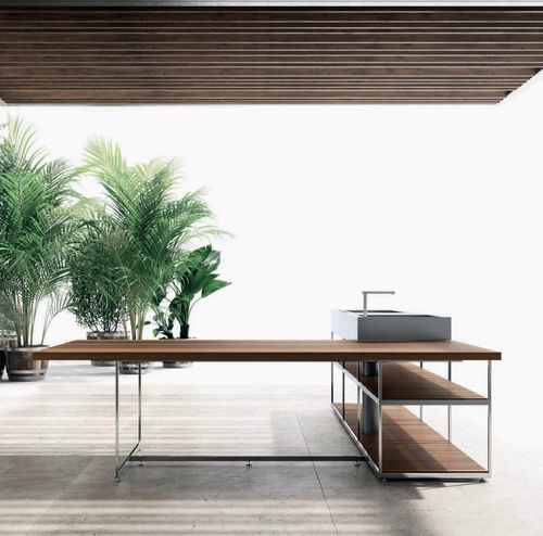 Cucina da esterno - AH01 - Boffi - contemporanea / in iroko / in acciaio inossidabile