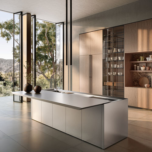Cucina contemporanea - K6 - Boffi - in legno / in acciaio inossidabile spazzolato / in Corian®