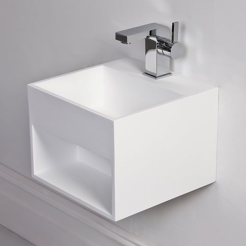 Lavabo sospeso - ETHOS MINI - Lusso Stone - ghisa minerale / con scaffale integrato / quadrato