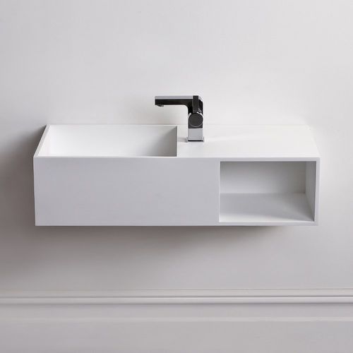 Lavabo integrato - CUBIX - Lusso Stone - ghisa minerale / con piano integrato / con scaffale integrato