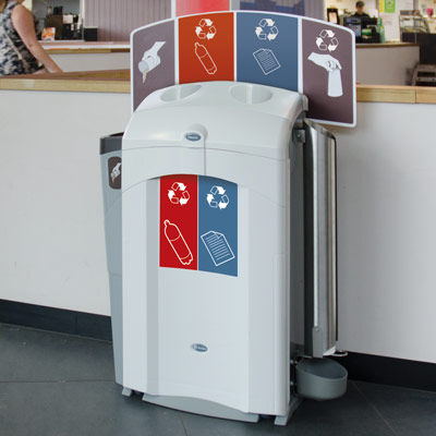 Portarifiuti pubblico - NEXUS® 100 DUO RECYCLING STATION - Glasdon Group Limited - per raccolta differenziata / in plastica riciclata / con coperchio