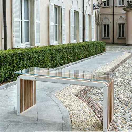 Scrivania da terra - MORE PLUS - Lessmore - design originale / in vetro / dritta