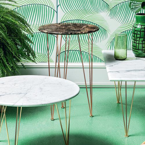 Tavolo d'appoggio contemporaneo - FLAMINGO  - Felis s.r.l. unipersonale - in marmo / con supporto in acciaio cromato / con supporto in rame