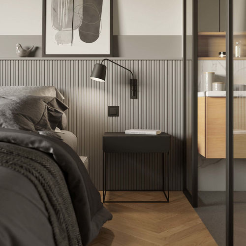 Comodino design minimalista - RUBIK - take me HOME. - impiallacciato in legno / in acciaio / con supporto in acciaio