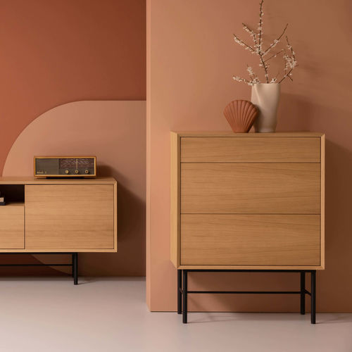 Cassettone alto - AURORA HIGH - take me HOME. - moderno / in acciaio / impiallacciato in legno
