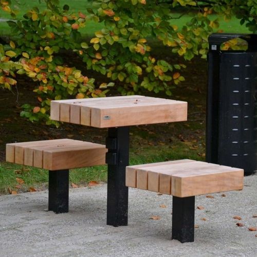 Tavolo da picnic contemporaneo - MODULO DUO - CROSO FRANCE - in legno esotico / con supporto in acciaio galvanizzato / rettangolare