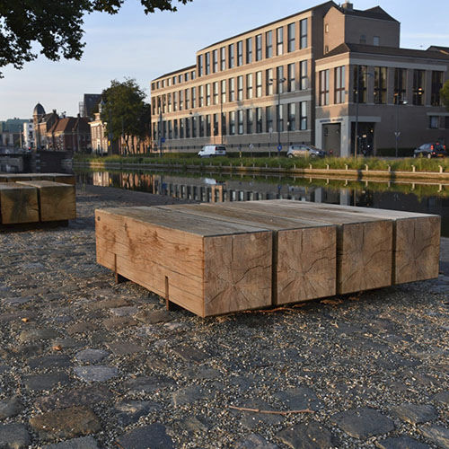 Panca per spazi pubblici contemporanea - PURE - CROSO FRANCE - in rovere / in acciaio / senza schienale