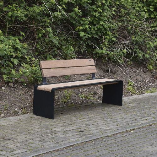 Panca per spazi pubblici contemporanea - BEND - CROSO FRANCE - in legno esotico / in acciaio galvanizzato / con schienale