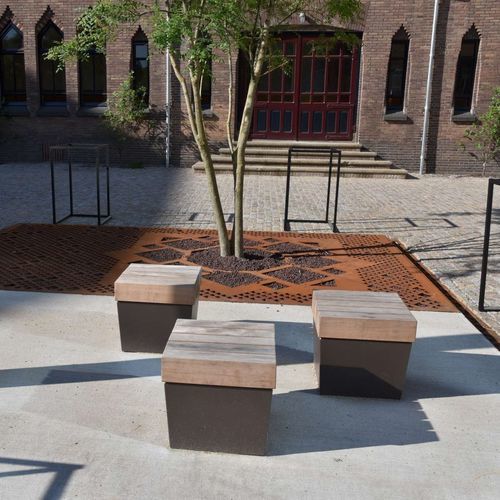 Panca per spazi pubblici contemporanea - MODULO - CROSO FRANCE - in legno / in acciaio galvanizzato / senza schienale