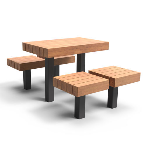 Tavolo da picnic contemporaneo - MODULO SWING - CROSO FRANCE - in legno esotico / con supporto in acciaio galvanizzato / rettangolare