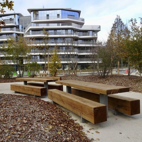 Tavolo da picnic contemporaneo - PURE - CROSO FRANCE - in legno / con supporto in acciaio galvanizzato / rettangolare