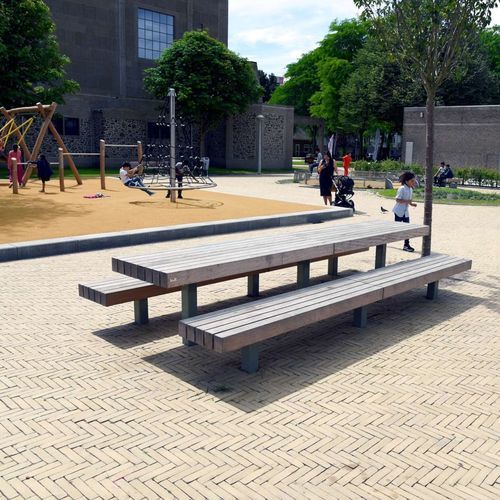 Tavolo da picnic contemporaneo - MODULO - CROSO FRANCE - in legno esotico / con supporto in acciaio galvanizzato / rettangolare