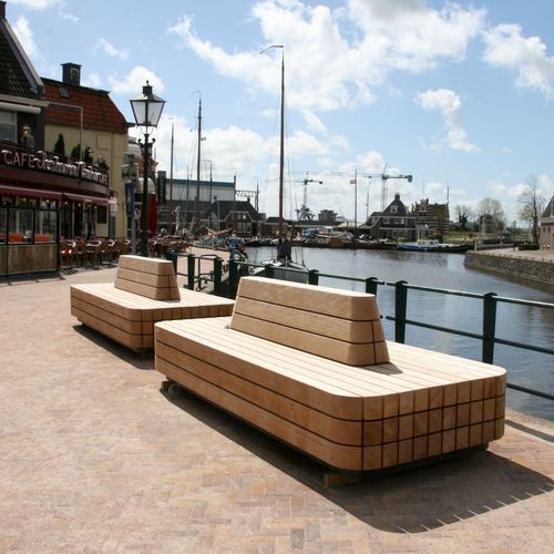 Panca per spazi pubblici contemporanea - MODULO GREEN - CROSO FRANCE - in legno esotico / in acciaio galvanizzato / con schienale