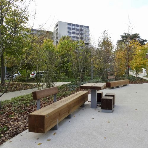Panca per spazi pubblici contemporanea - PURE ECO 3000 - CROSO FRANCE - in legno / in acciaio COR-TEN® / con schienale