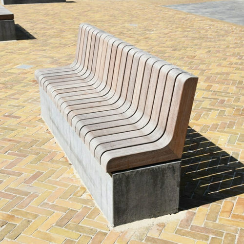 Panca per spazi pubblici contemporanea - GRID - Elément 6 - CROSO FRANCE - in legno / in calcestruzzo / con schienale