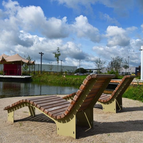 Lettino prendisole contemporaneo - NOTARIS - CROSO FRANCE - in legno esotico / in acciaio galvanizzato / per spazio pubblico