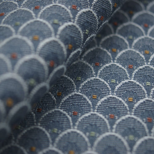 Tessuto da tappezzeria - CLARICE BLEU SMALL SHELL - Loome Fabrics - per tende / a motivi / in cotone