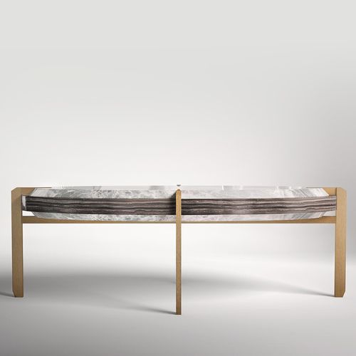 Tavolino basso contemporaneo - SOHO - Rossato Srl - in marmo / con supporto in legno / ovale