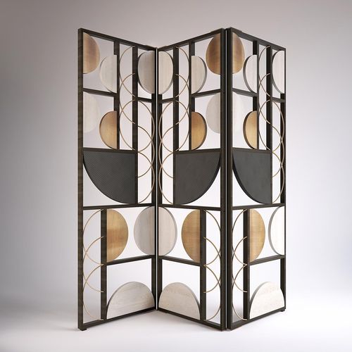 Paravento contemporaneo - TIFFANY  - Rossato Srl - in rovere / in ottone spazzolato / in pelle