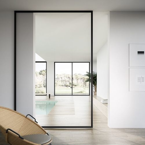 Porta da interno - QUADRA - adielle srl - in alluminio / scorrevole / a bilico con asse laterale